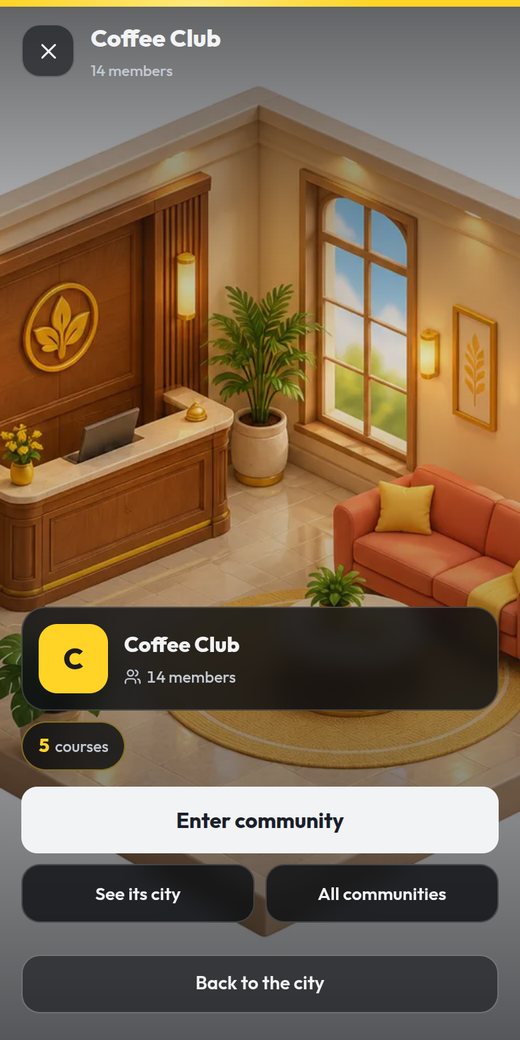 Tap a tower: the community lobby, with enter and join